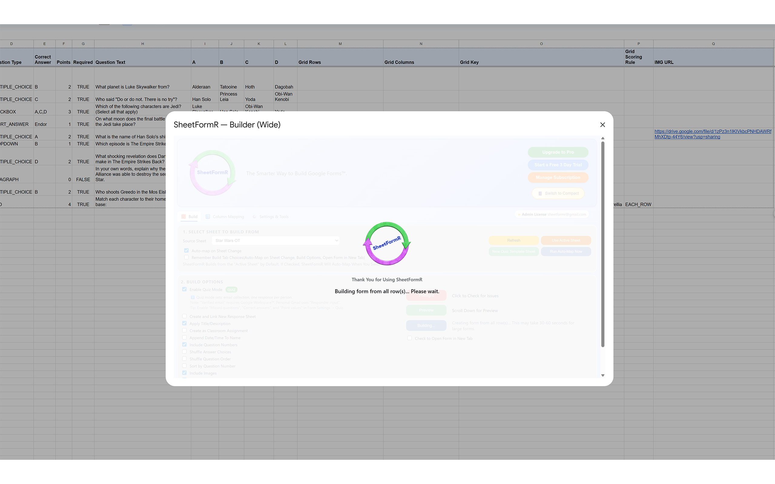 SheetFormR AI Forge with quiz prompt example