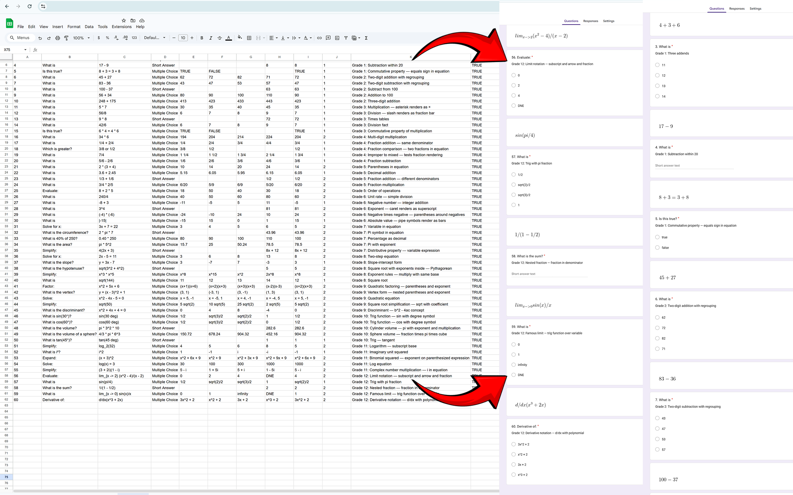 SheetFormR compact sidebar with Build tab and quiz options