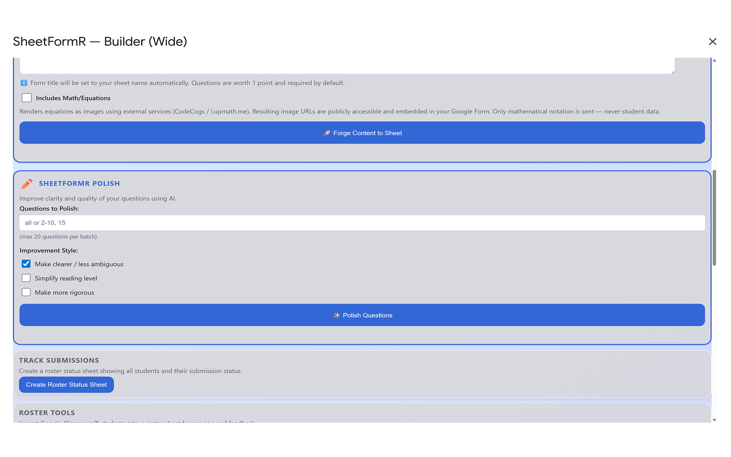 SheetFormR Forge AI and Polish sections with Template creator